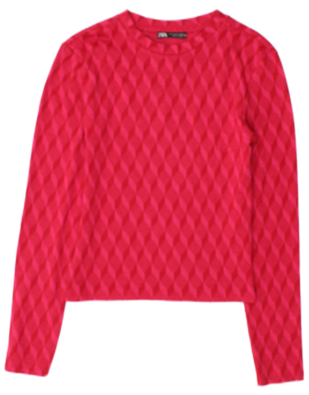 Zara Crop Top Feminino Manga Longa Reino Unido 10 Poliéster Geométrico Rosa Pequeno