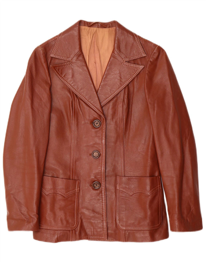 Jaqueta blazer de couro feminina vintage com 3 botões IT 40 couro marrom pequeno