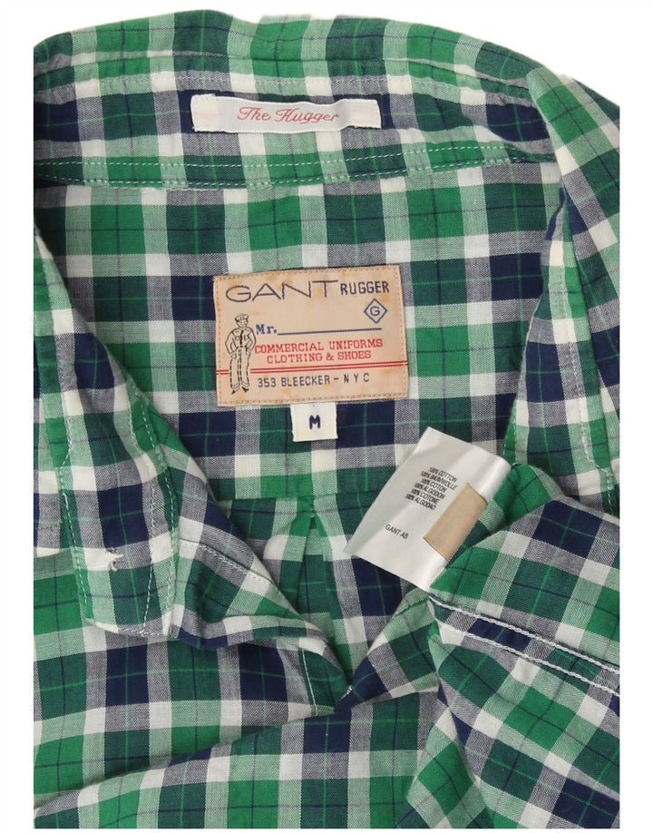 Camisa masculina Rugger de manga curta Gant algodão xadrez verde médio
