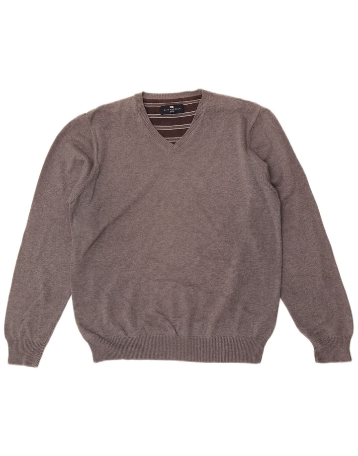 Suéter masculino Marks & Spencer Blue Harbor com decote em V, algodão cinza médio