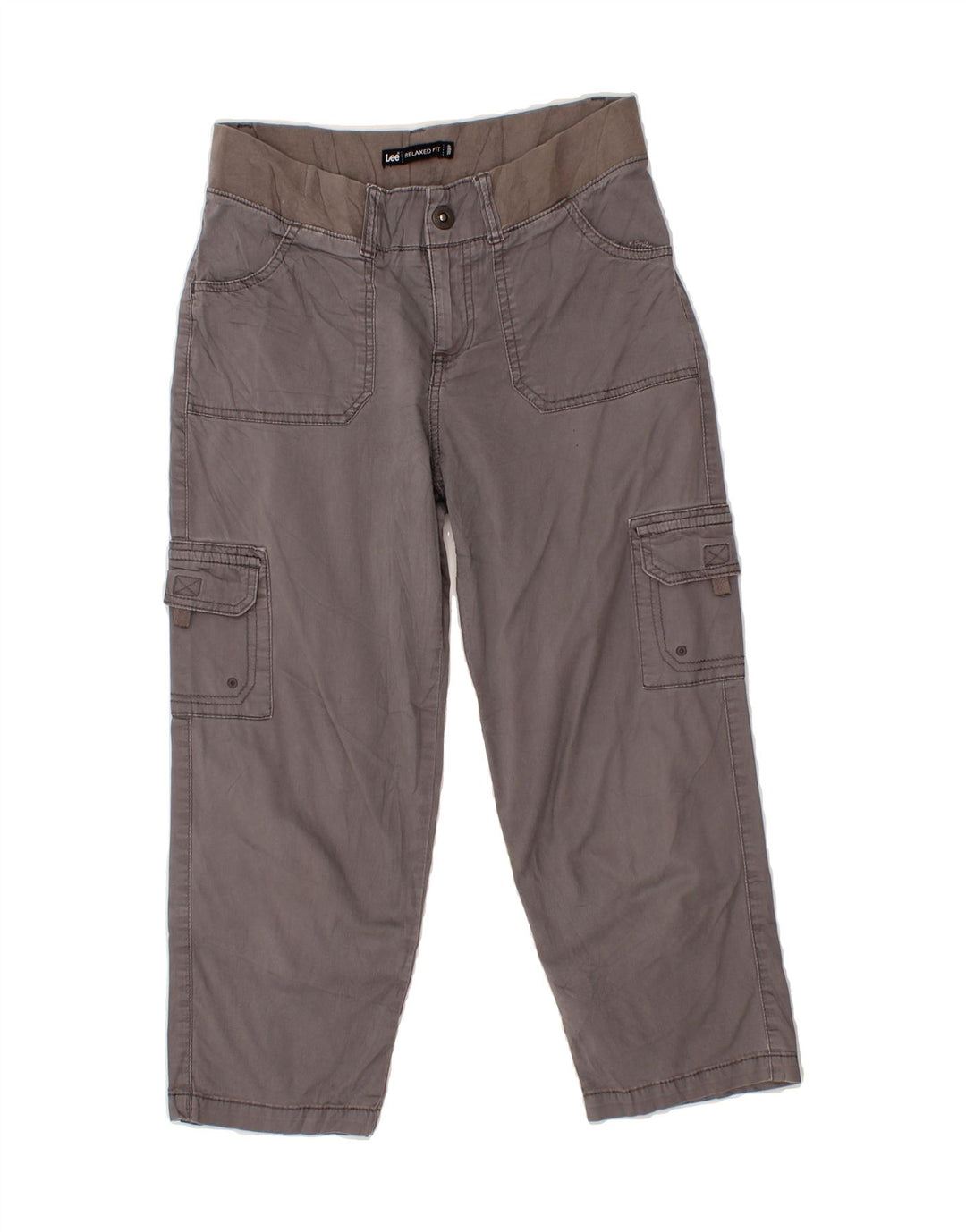LEE Womens Relaxed Fit Crop Cargo Trousers US 4 Small W27 L22 Grey Cotton Vintage Lee and Second-Hand Lee from Messina Hembry 