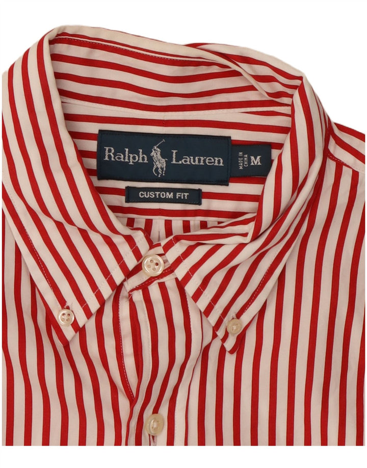 Camisa masculina Ralph Lauren com ajuste personalizado, algodão listrado vermelho médio