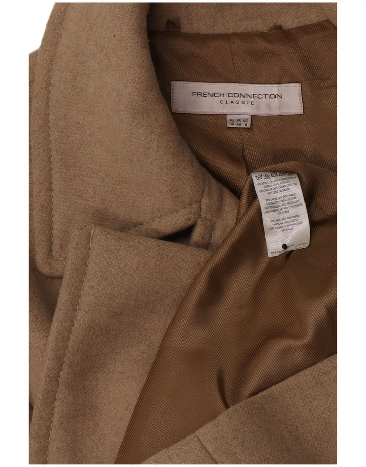 Casaco feminino com peito duplo French Connection UK 12 lã bege médio