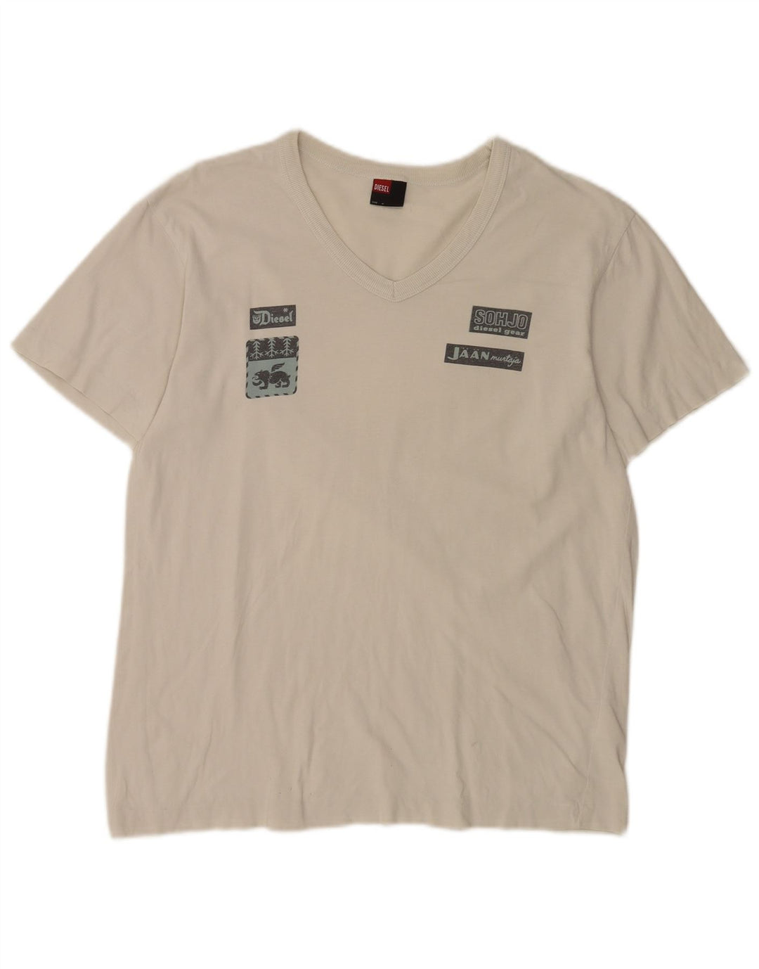 Diesel Camiseta masculina gráfica Top médio algodão branco