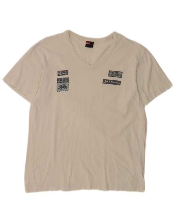 Diesel Camiseta masculina gráfica Top médio algodão branco