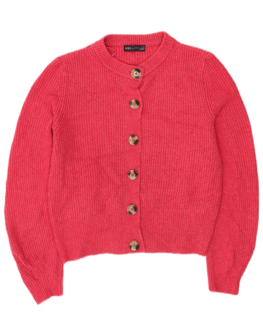 Suéter cardigã feminino Marks & Spencer Reino Unido 12 acrílico rosa médio