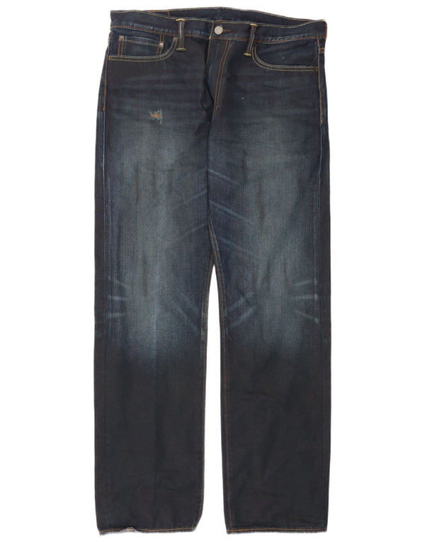 Levi's Masculino 504 Distressed Straight Jeans W36 L34 Azul Marinho Algodão