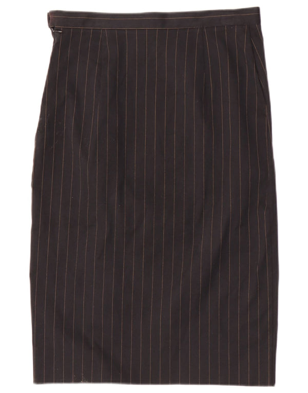 Saia reta feminina vintage IT 44 médio W28 algodão listrado preto