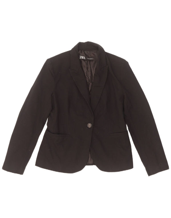 Jaqueta blazer feminina Zara com 1 botão EU 38 poliéster preto pequeno