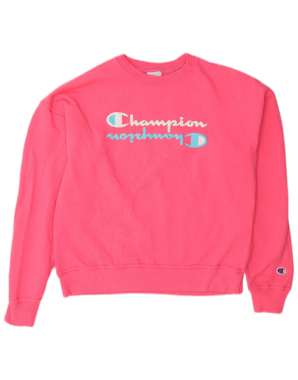 Champion moletom feminino grande com estampa gráfica Reino Unido 10 pequeno algodão rosa