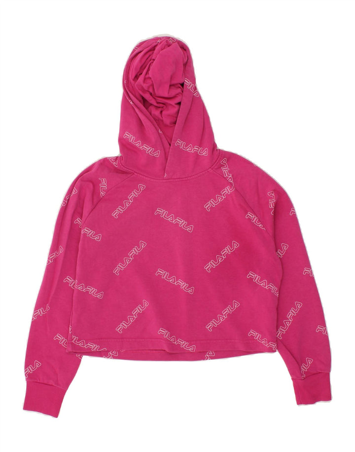 FILA Girls Graphic Crop Hoodie Jumper 11-12 Years Pink Cotton Vintage Fila and Second-Hand Fila from Messina Hembry 