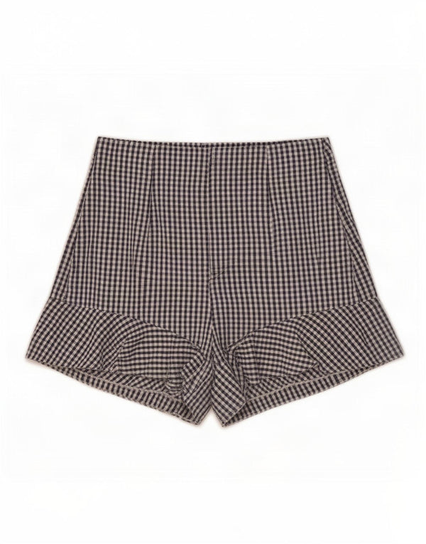 Zara Womens High Waist Shorts XS W24 Navy Blue Gingham