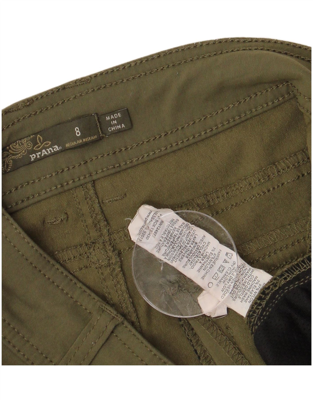 Calça cargo feminina PRANA reta US 8 médio W32 L31 cáqui nylon