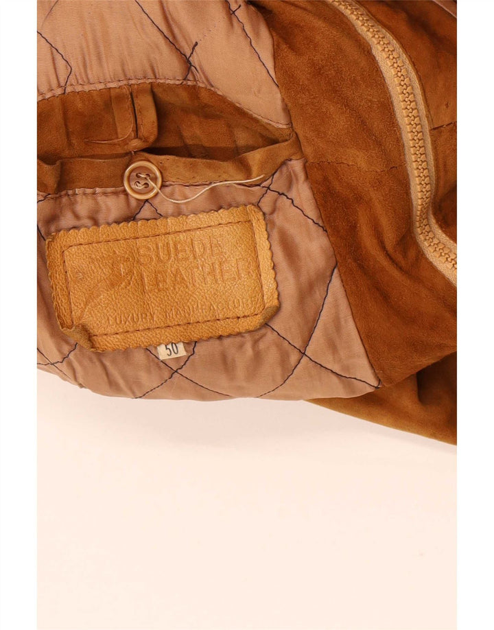 Jaqueta bomber masculina vintage de camurça IT 50 couro bege grande