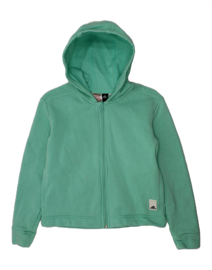 ADIDAS Girls Zip Hoodie Sweater 11-12 Years Green Cotton Vintage Adidas and Second-Hand Adidas from Messina Hembry 