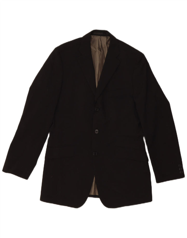 Jaqueta blazer masculina de 3 botões Marks & Spencer Reino Unido 38 poliéster preto médio