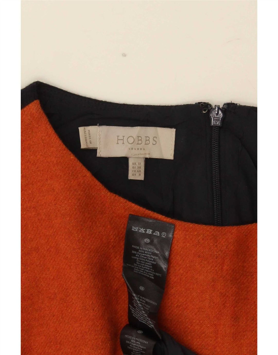 Vestido bainha feminino Hobbs Reino Unido 12 lã colorblock laranja médio