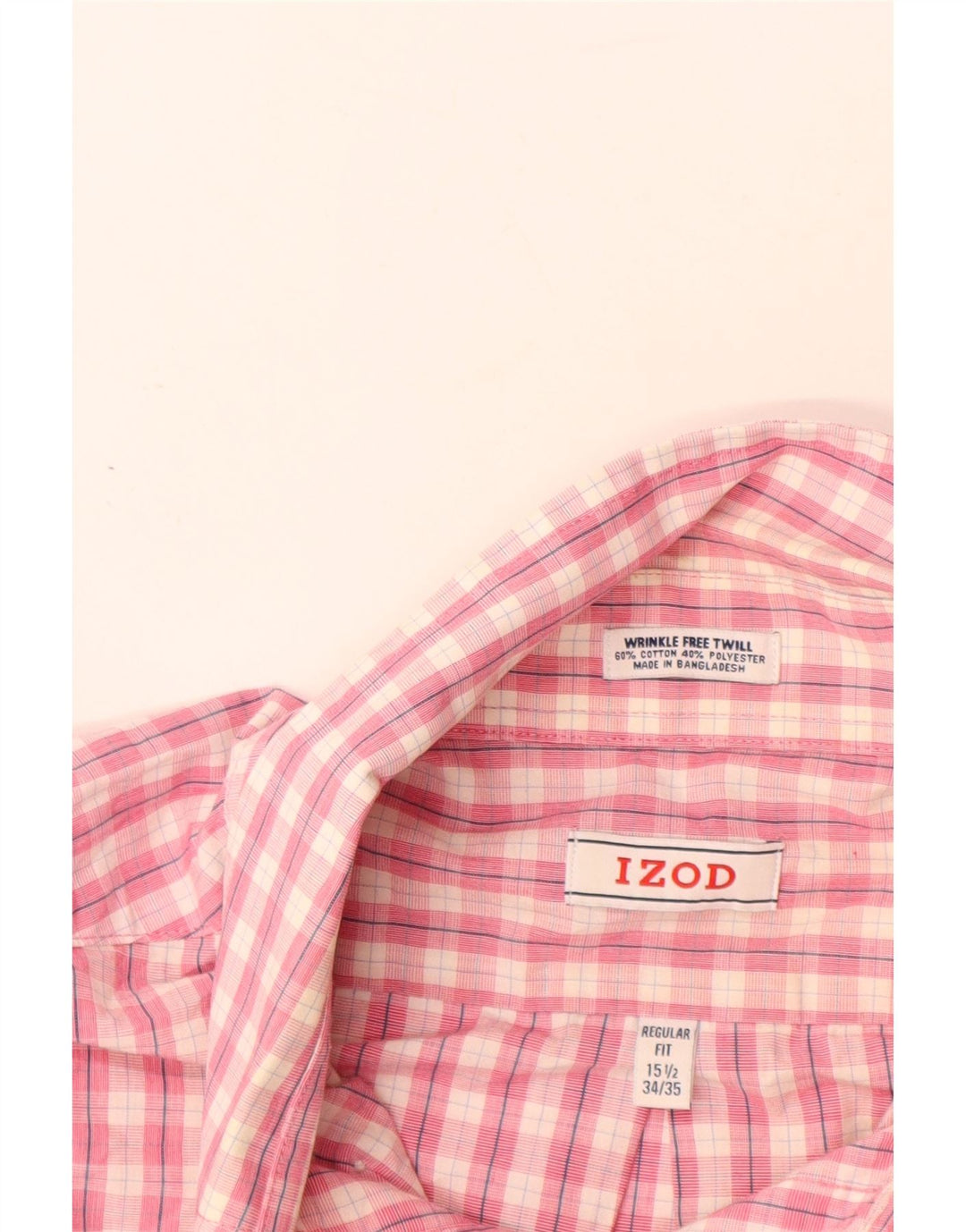 Camisa masculina IZOD de ajuste regular tamanho 15 1/2 algodão xadrez rosa médio