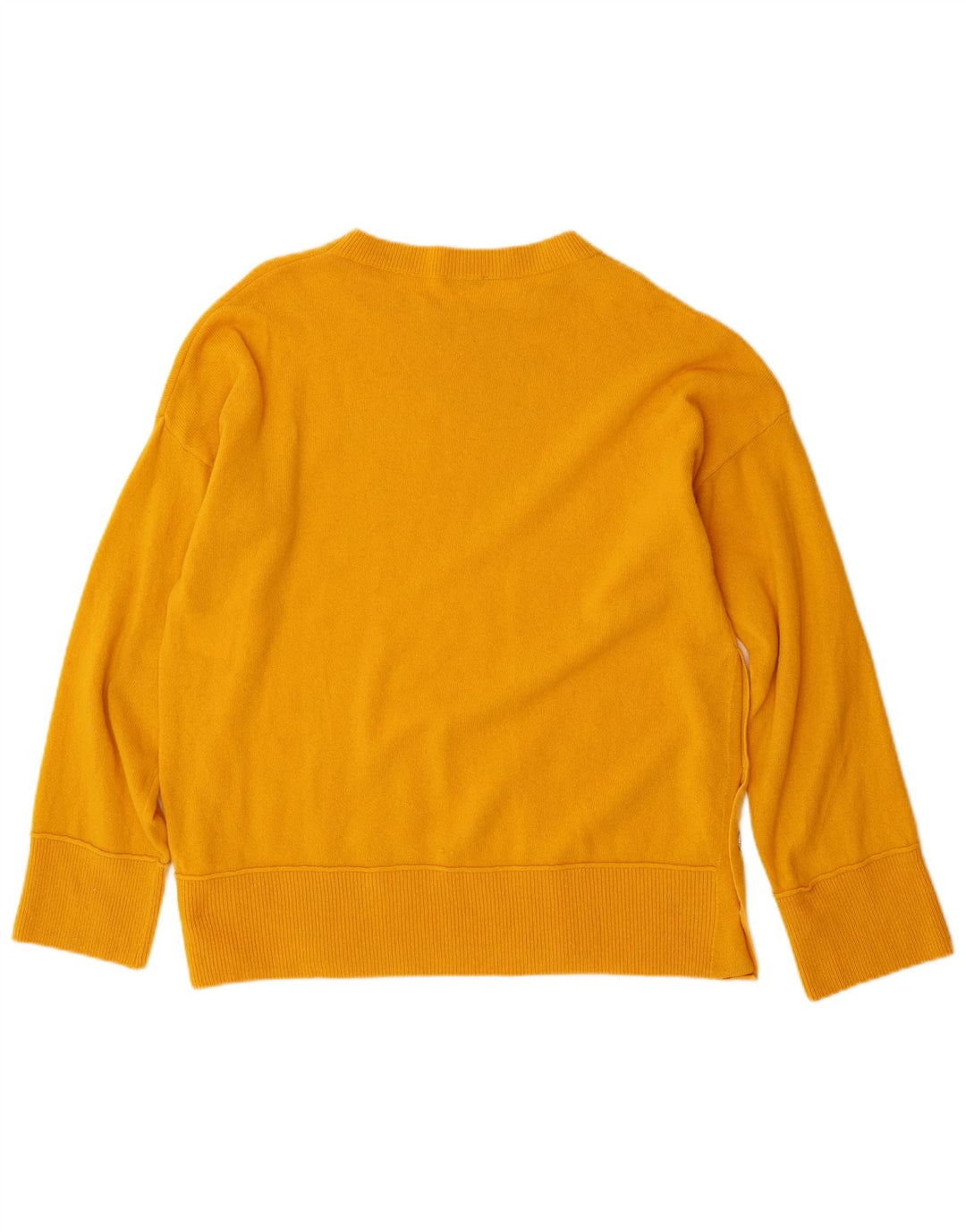 Suéter feminino superdimensionado com gola redonda da BENETTON Reino Unido 10 lã amarela pequena