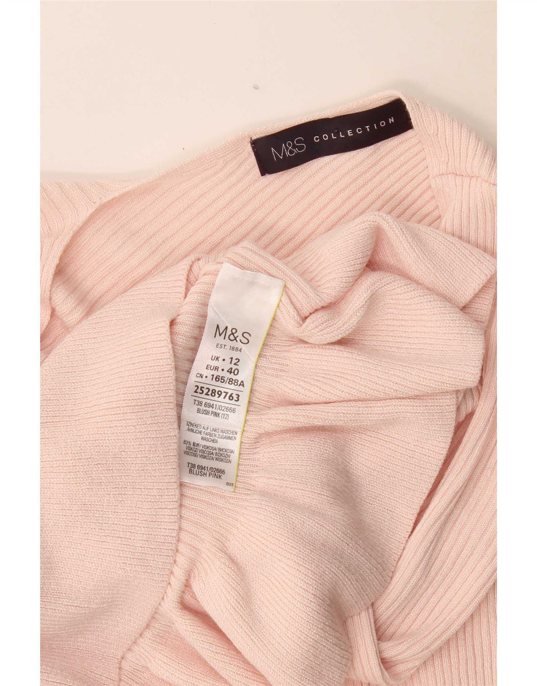 Suéter feminino Marks & Spencer com decote em V UK 12 viscose rosa médio