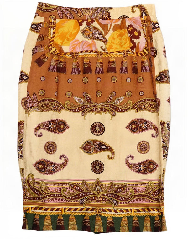 Saia reta feminina vintage IT 42 médio W26 paisley multicolorido