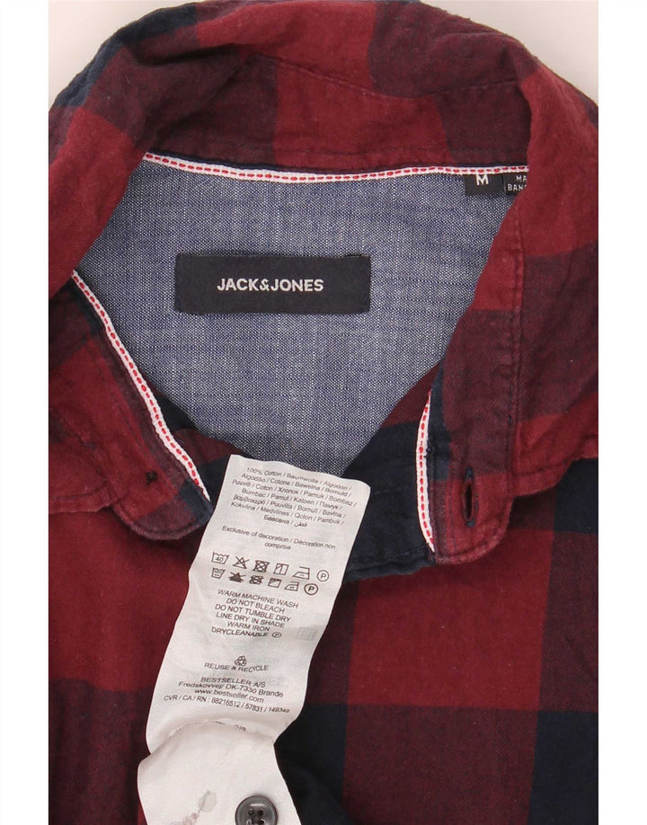 Camisa masculina de flanela de ajuste regular Jack & Jones, algodão guingão vermelho médio