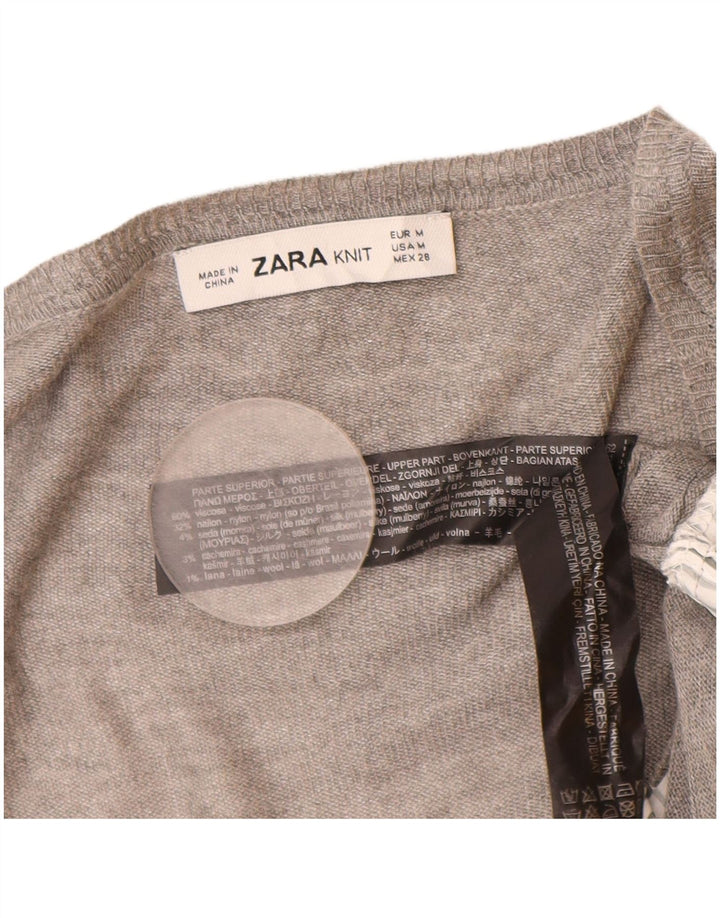 Suéter feminino ZARA Longline com gola canoa Reino Unido 14 Viscose cinza médio