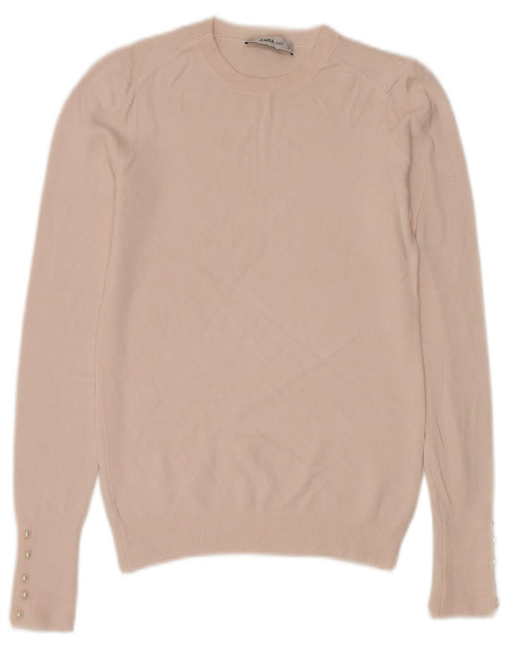 Suéter feminino Zara com gola redonda, Reino Unido 8 pequeno rosa
