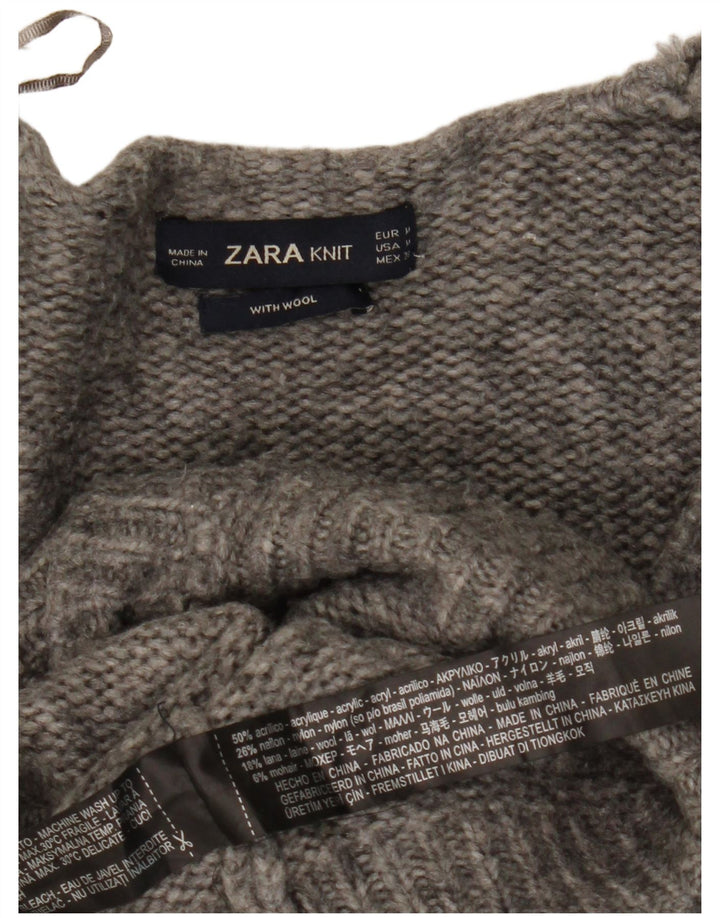 Suéter cardigã feminino Zara Reino Unido 14 acrílico manchado cinza médio