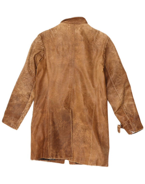 Jaqueta de couro feminina vintage UK 12 marrom médio