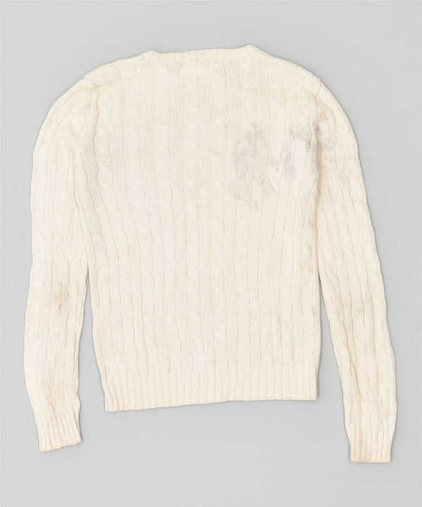 Suéter feminino RALPH LAUREN com gola redonda Reino Unido 6 XS algodão branco