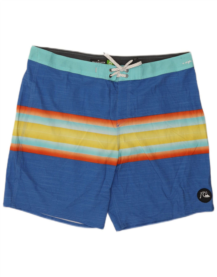 Quiksilver Shorts de natação masculino XL poliéster listrado azul