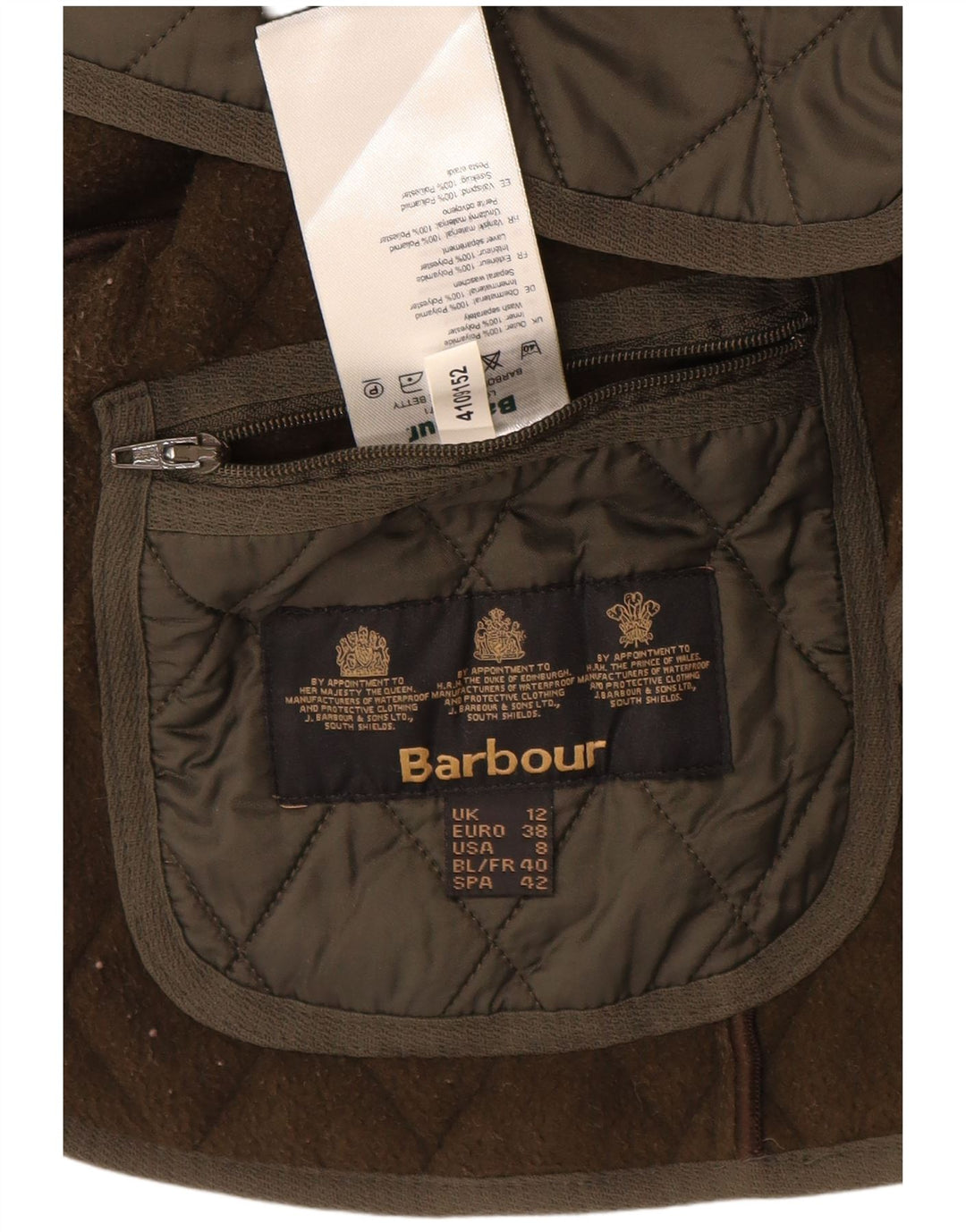 Colete acolchoado feminino BARBOUR UK 12 médio cáqui poliamida