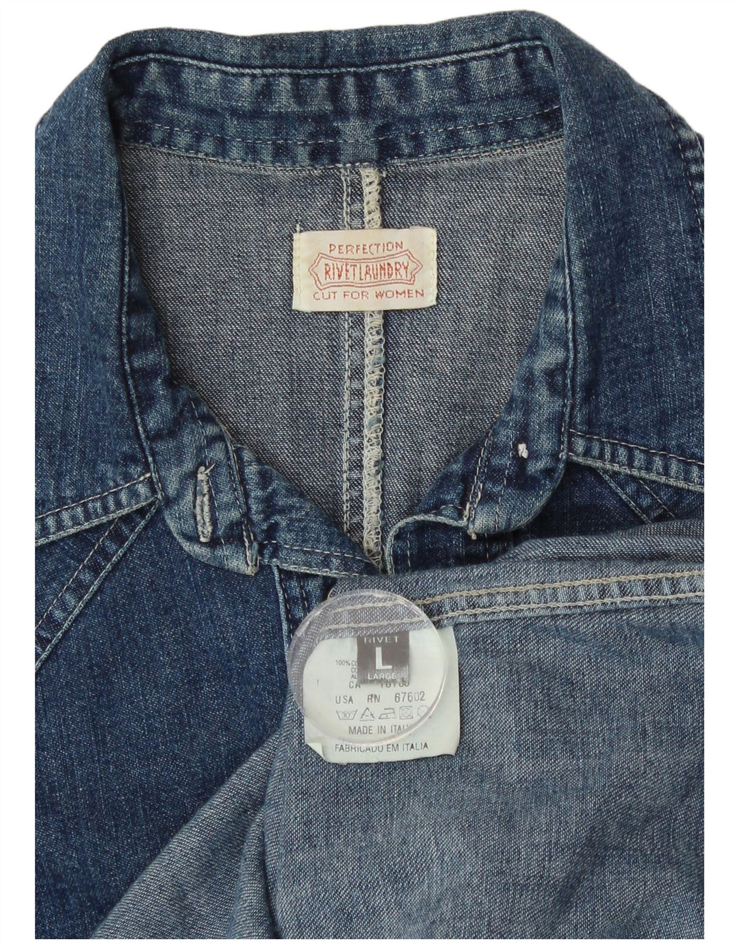 Camisa jeans feminina vintage Reino Unido 16 grande algodão azul