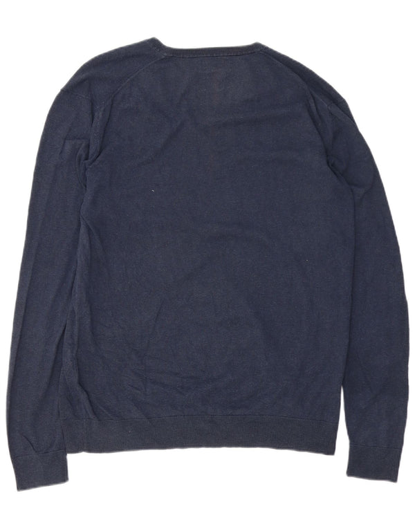 Zara Mens V-Neck Jumper Sweater XL Navy Blue Cotton