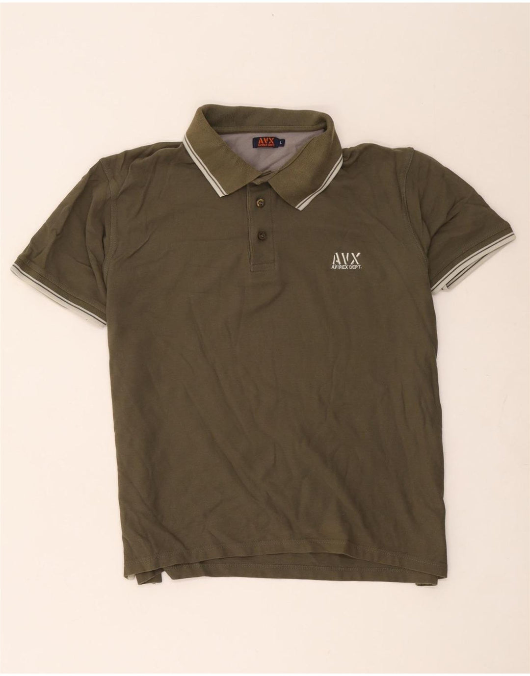 Camisa polo masculina Avirex grande algodão listrado cáqui