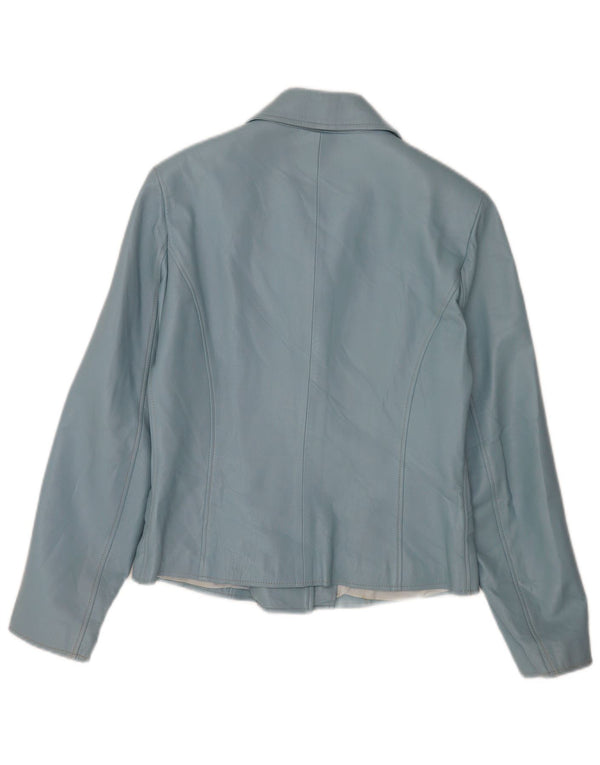 Jaqueta blazer feminina de couro com 3 botões Michel IT 42 azul médio