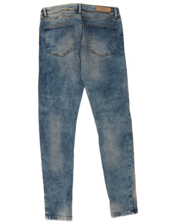Zara Jeans skinny feminino com lavagem ácida e desgastada UE 38 pequeno W28 L28 azul