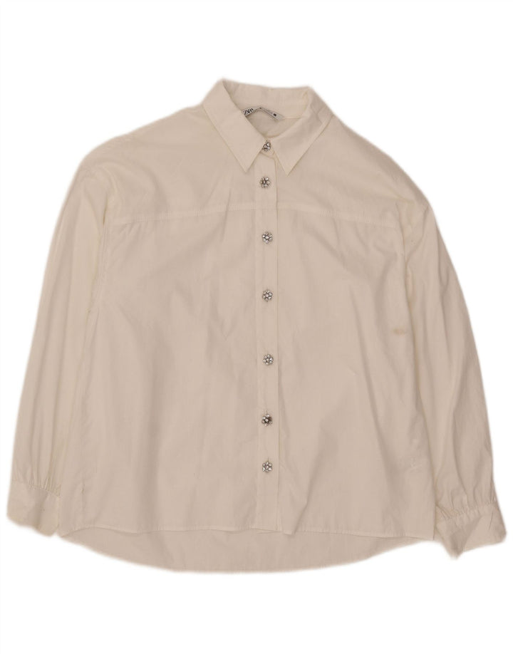 Camisa oversized feminina Zara UK 10 pequeno algodão branco