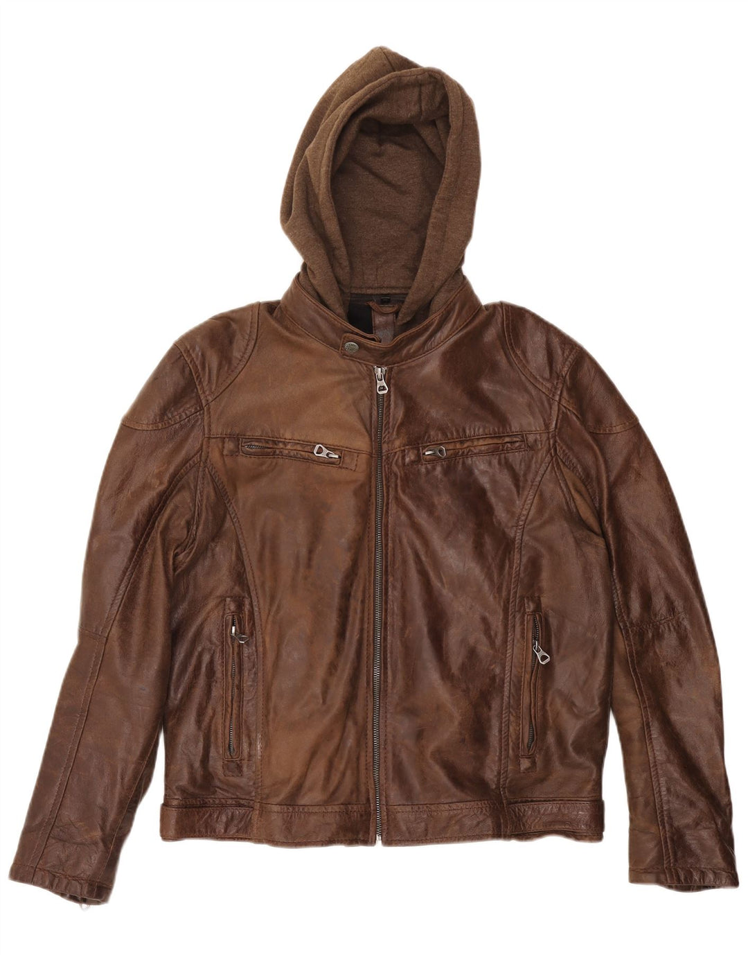 Jaqueta feminina de couro com capuz grande GIPSY UK 20 2XL couro marrom