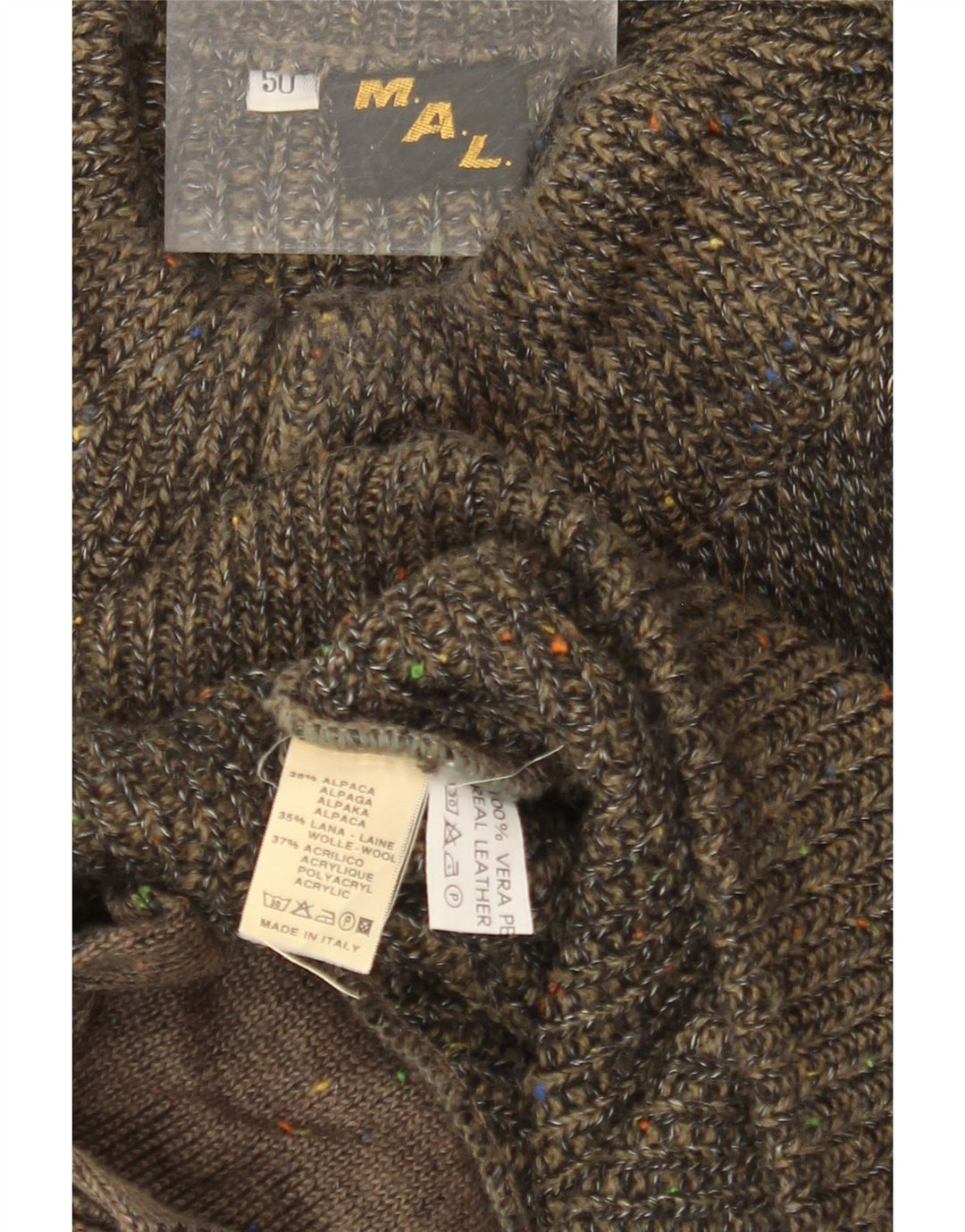 Suéter cardigã masculino VINTAGE solto IT 50 médio cáqui salpicado