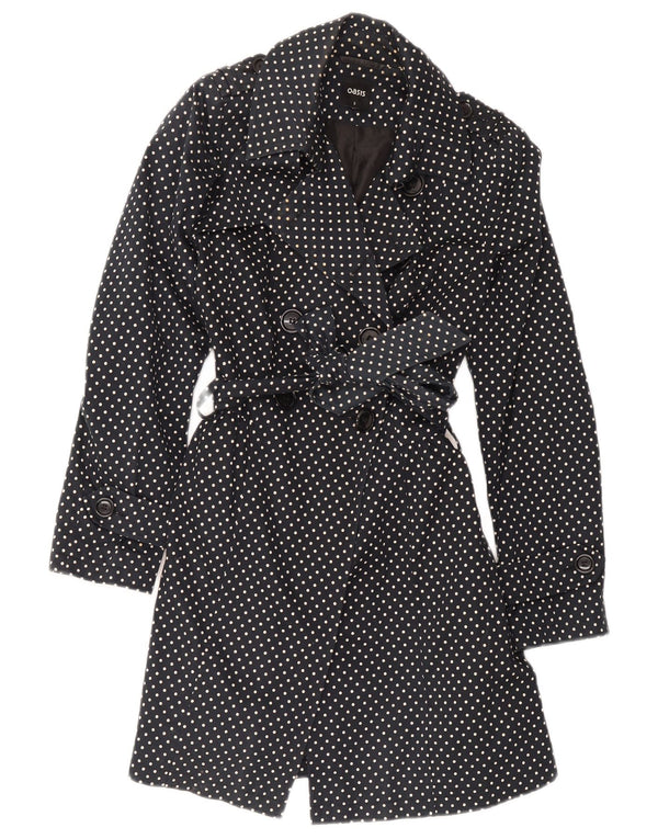 Trench Coat feminino Oasis UK 8 pequeno algodão preto com bolinhas
