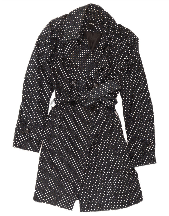 Trench Coat feminino Oasis UK 8 pequeno algodão preto com bolinhas