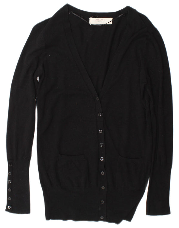 Suéter cardigã feminino Zara Reino Unido 14 médio preto rayon