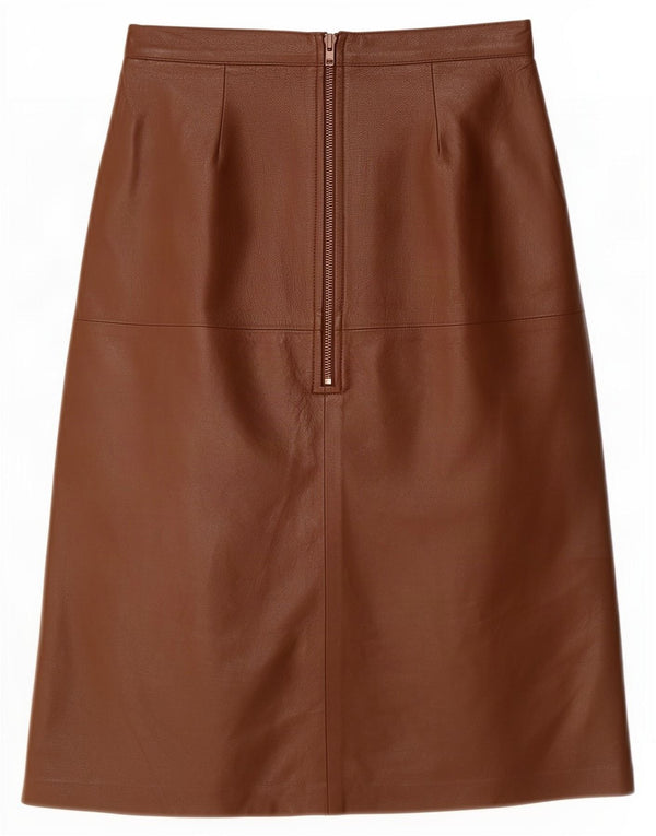 Saia feminina vintage de couro cintura alta médio W26 marrom