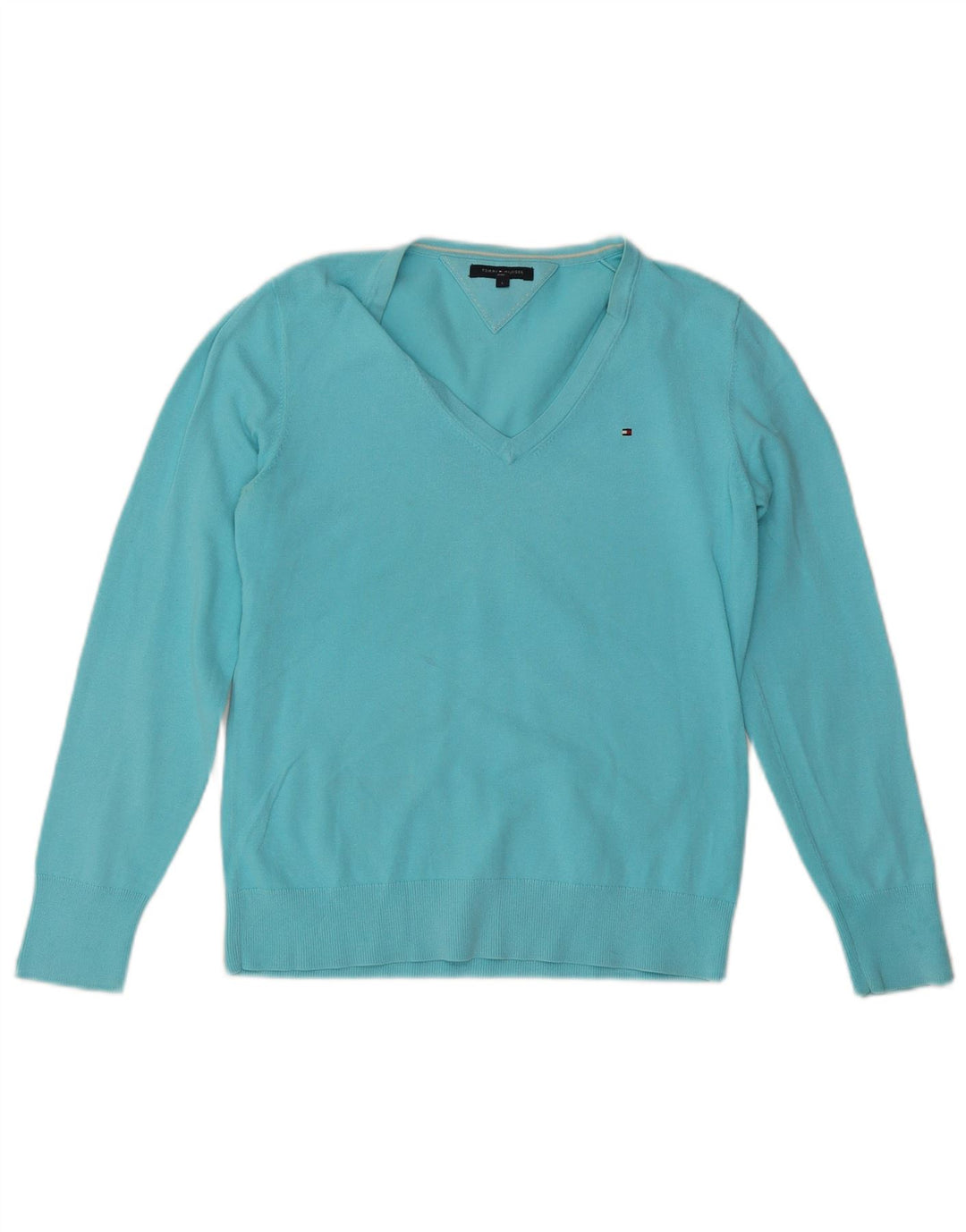 Suéter feminino TOMMY HILFIGER com decote em V Reino Unido 14 grande algodão azul