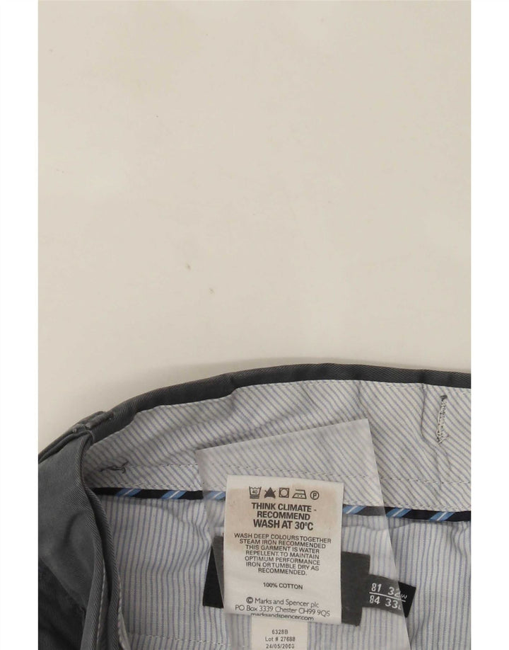Calça masculina de terno reto Marks & Spencer W32 L33 algodão cinza