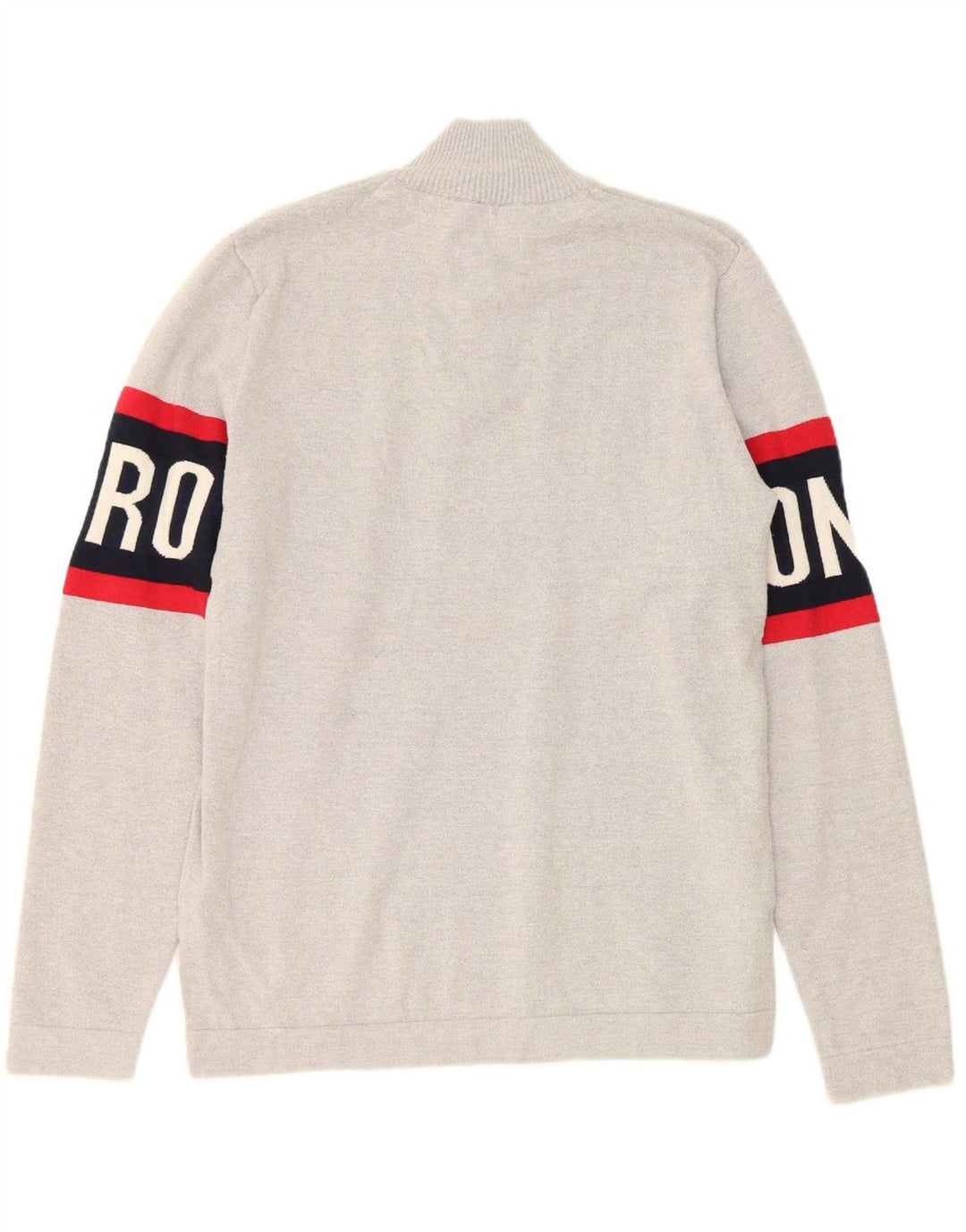 Suéter masculino JACK & JONES com zíper e gola grande em bloco colorido cinza
