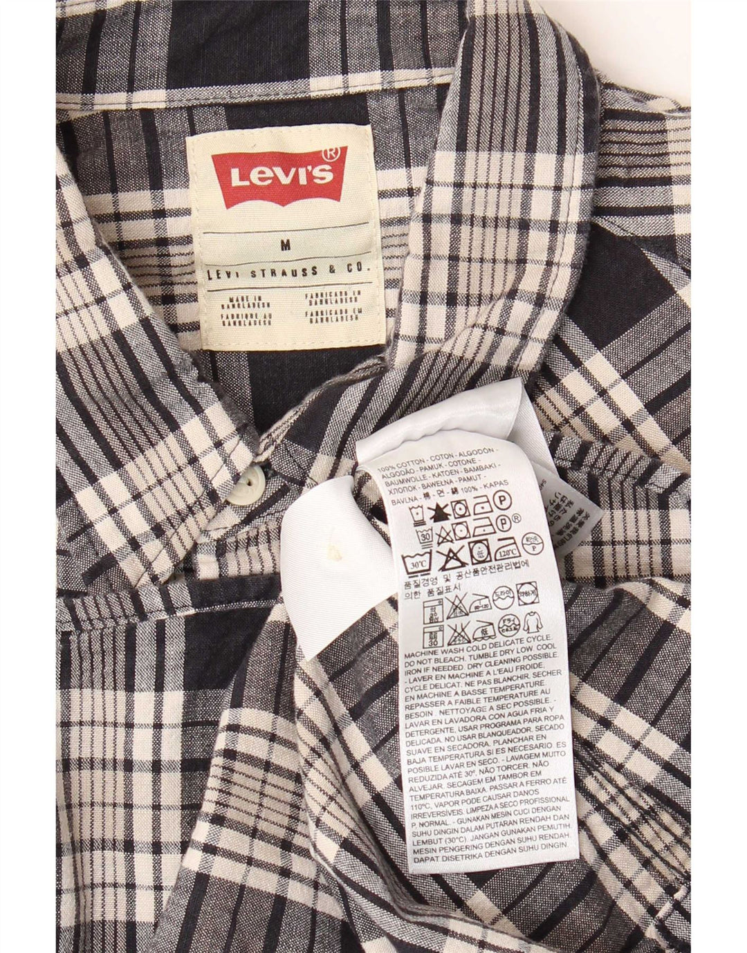 Camisa masculina Levi's média preta xadrez algodão