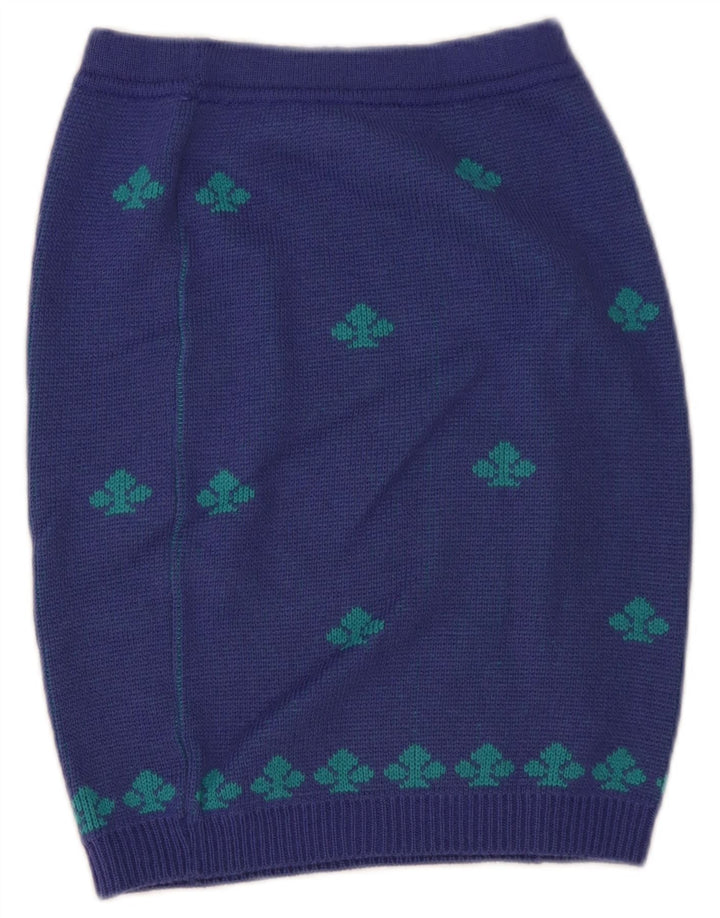 Saia lápis feminina de malha Stefanel W28 lã geométrica azul médio